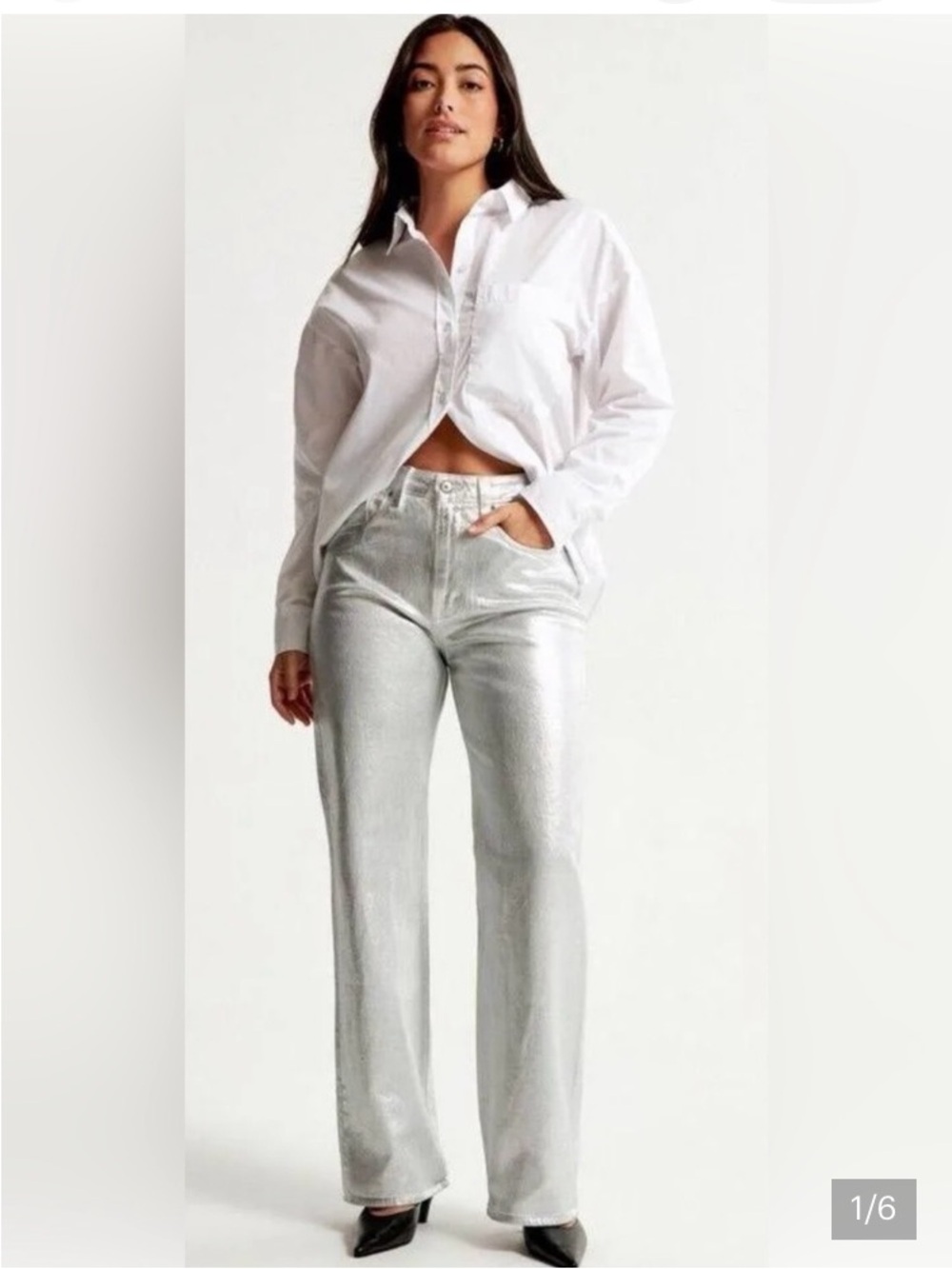 Abercrombie Metallic Silver Jeans 90s Relaxed High Waist Curve Love NWT 29 8R
